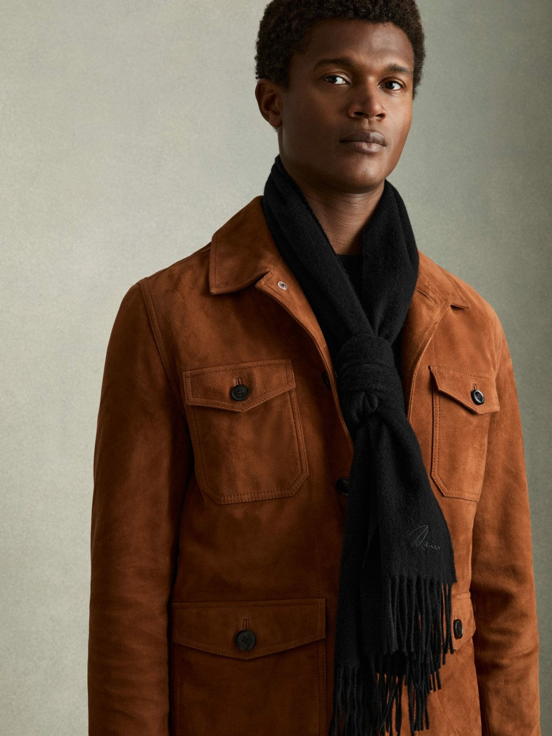 Wool and Cashmere Scarf in Black | Reiss Men Featured