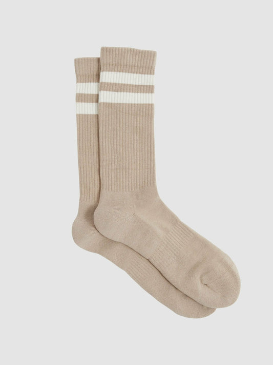 Cotton-Blend Double-Stripe Socks in Taupe/Ecru | Reiss Men Popular