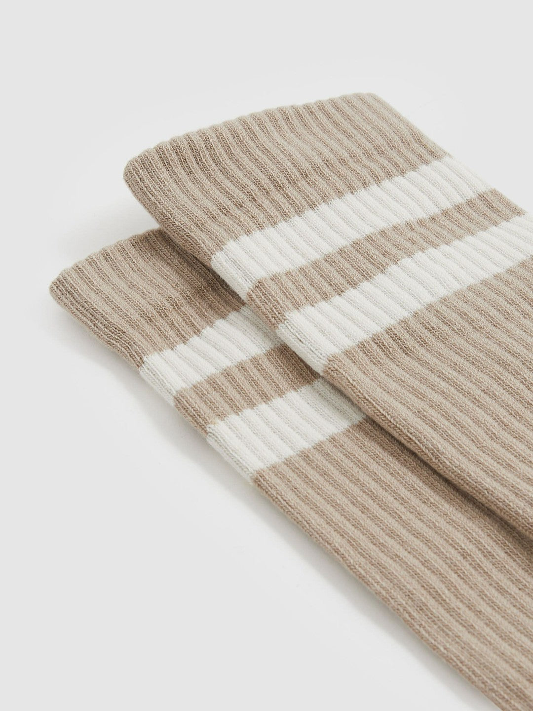 Cotton-Blend Double-Stripe Socks in Taupe/Ecru | Reiss Men Popular