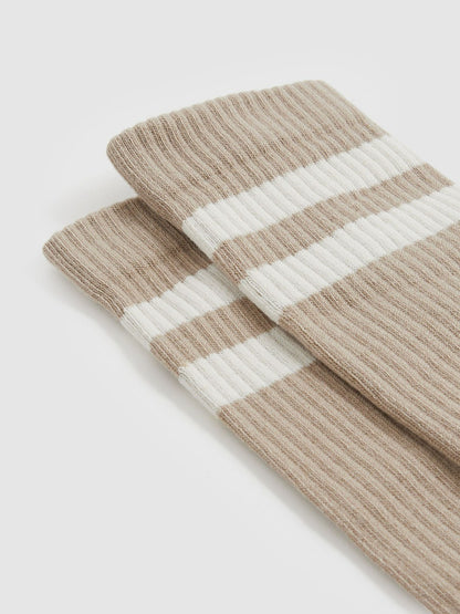 Cotton-Blend Double-Stripe Socks in Taupe/Ecru | Reiss Men Popular