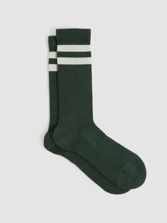 Cotton-Blend Double-Stripe Socks in Pine Green/Ecru | Reiss Men Trending