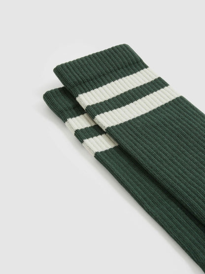 Cotton-Blend Double-Stripe Socks in Pine Green/Ecru | Reiss Men Trending