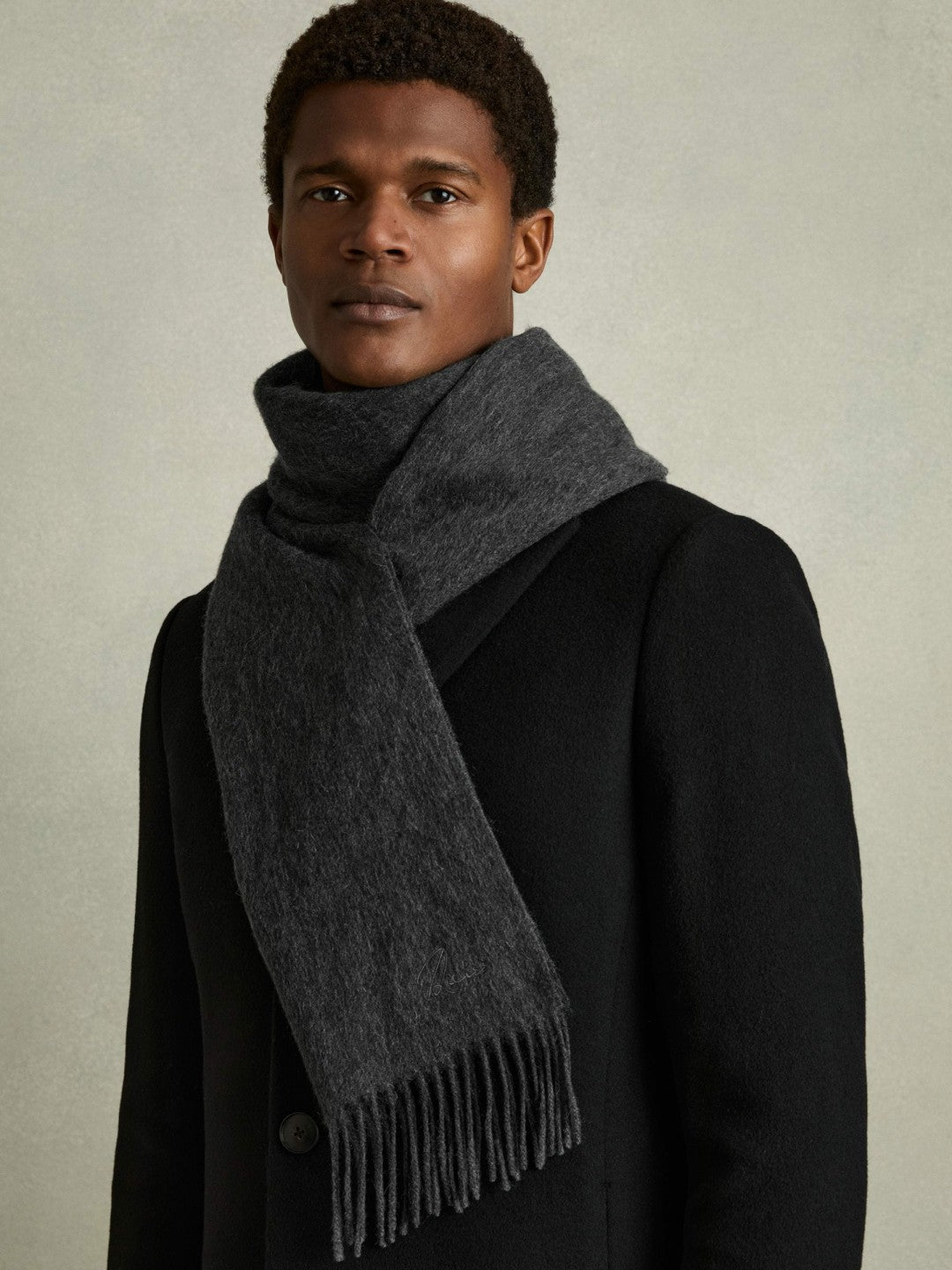Wool and Cashmere Scarf in Charcoal | Reiss Men Popular