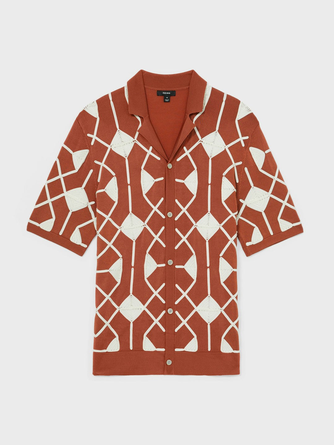 Geometric Embroidery Knit Shirt in Paprika Red | Reiss Men Signature