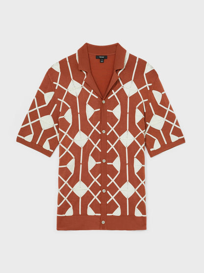 Geometric Embroidery Knit Shirt in Paprika Red | Reiss Men Signature