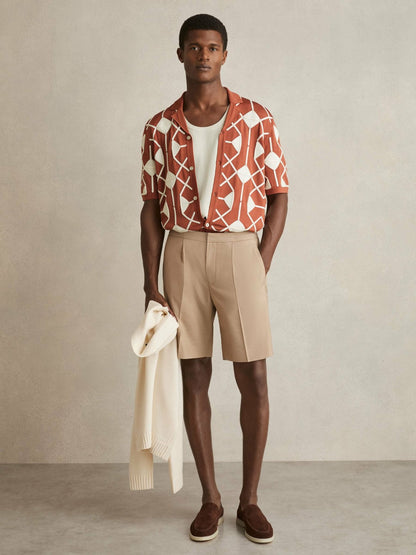 Geometric Embroidery Knit Shirt in Paprika Red | Reiss Men Signature