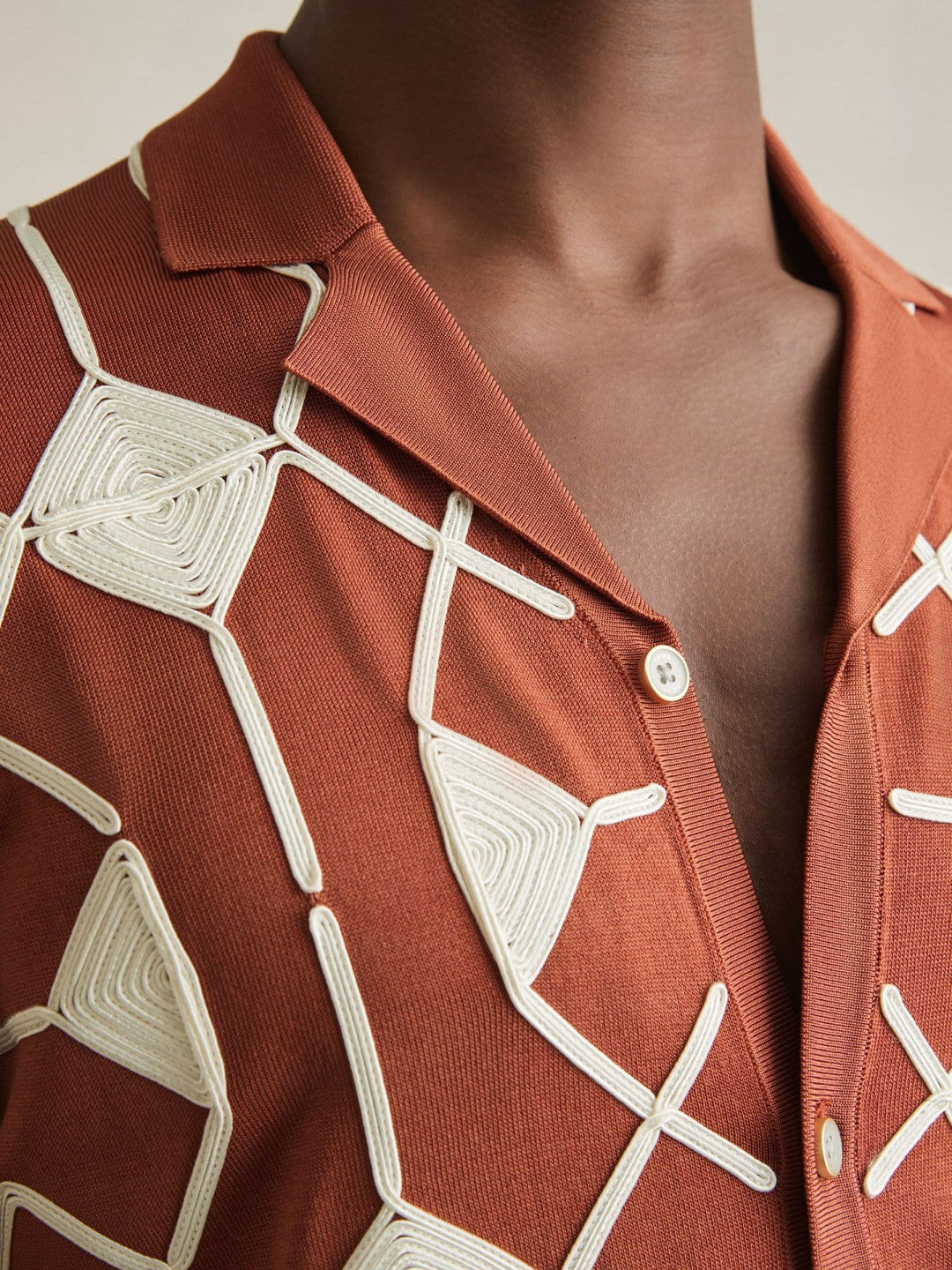 Geometric Embroidery Knit Shirt in Paprika Red | Reiss Men Signature