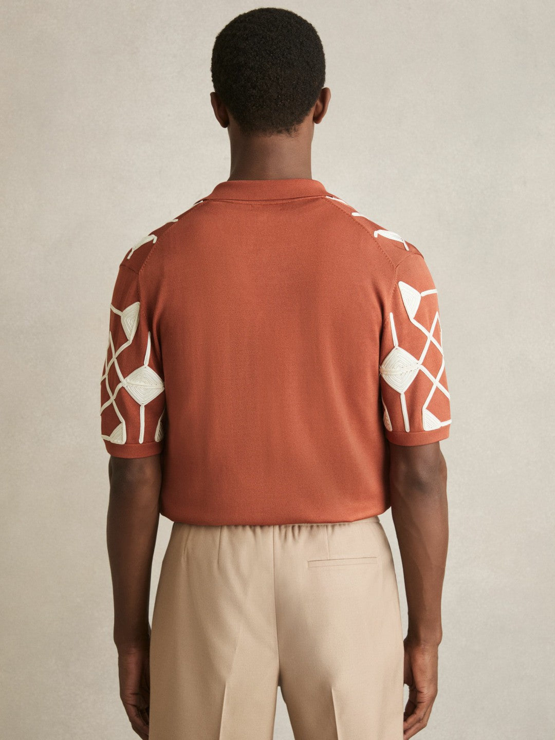 Geometric Embroidery Knit Shirt in Paprika Red | Reiss Men Signature