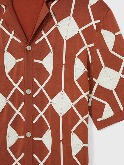 Geometric Embroidery Knit Shirt in Paprika Red | Reiss Men Signature