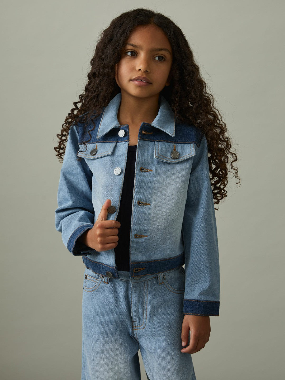 9-13 yrs Patchwork Two-Tone Denim Jacket in Blue | Reiss Children & Baby Recommended