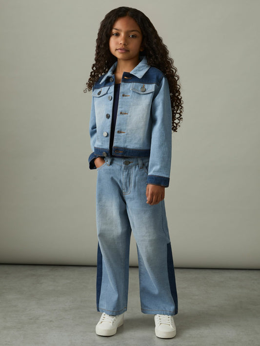 4-9 yrs Patchwork Two-Tone Denim Jacket in Blue | Reiss Children & Baby Trending