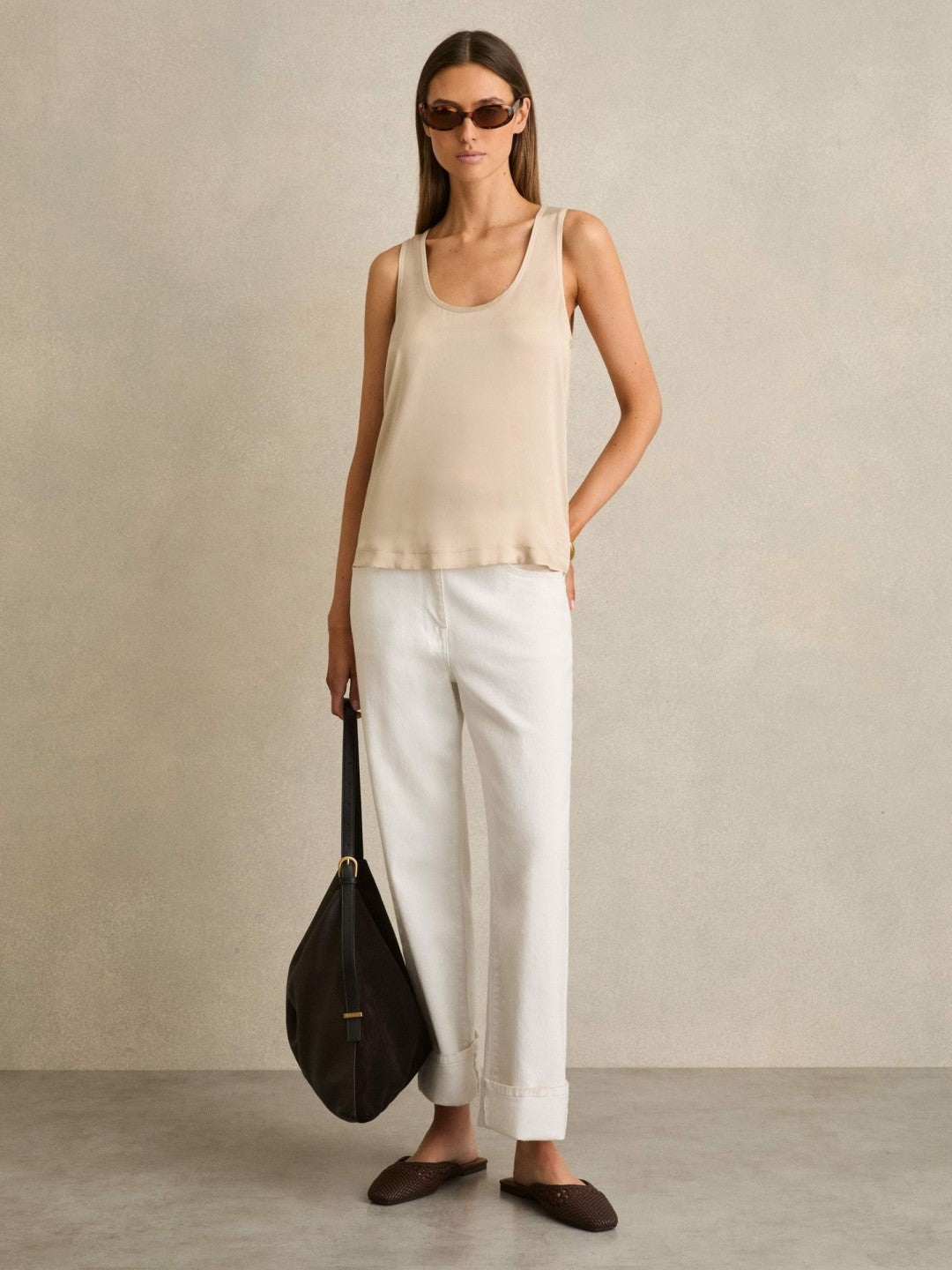 Woven Slip-On Mules in Chocolate | Reiss Women Premium