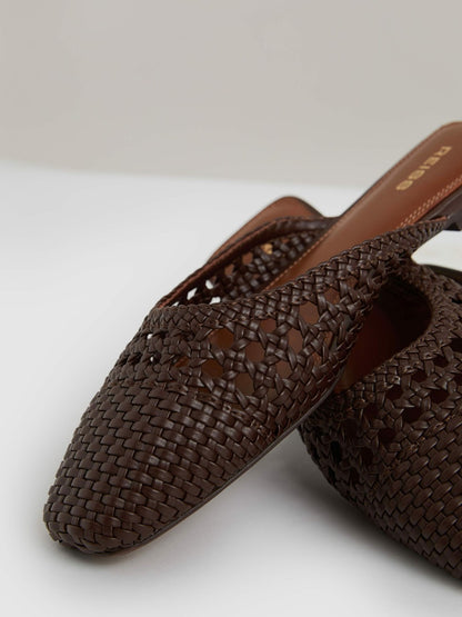 Woven Slip-On Mules in Chocolate | Reiss Women Premium