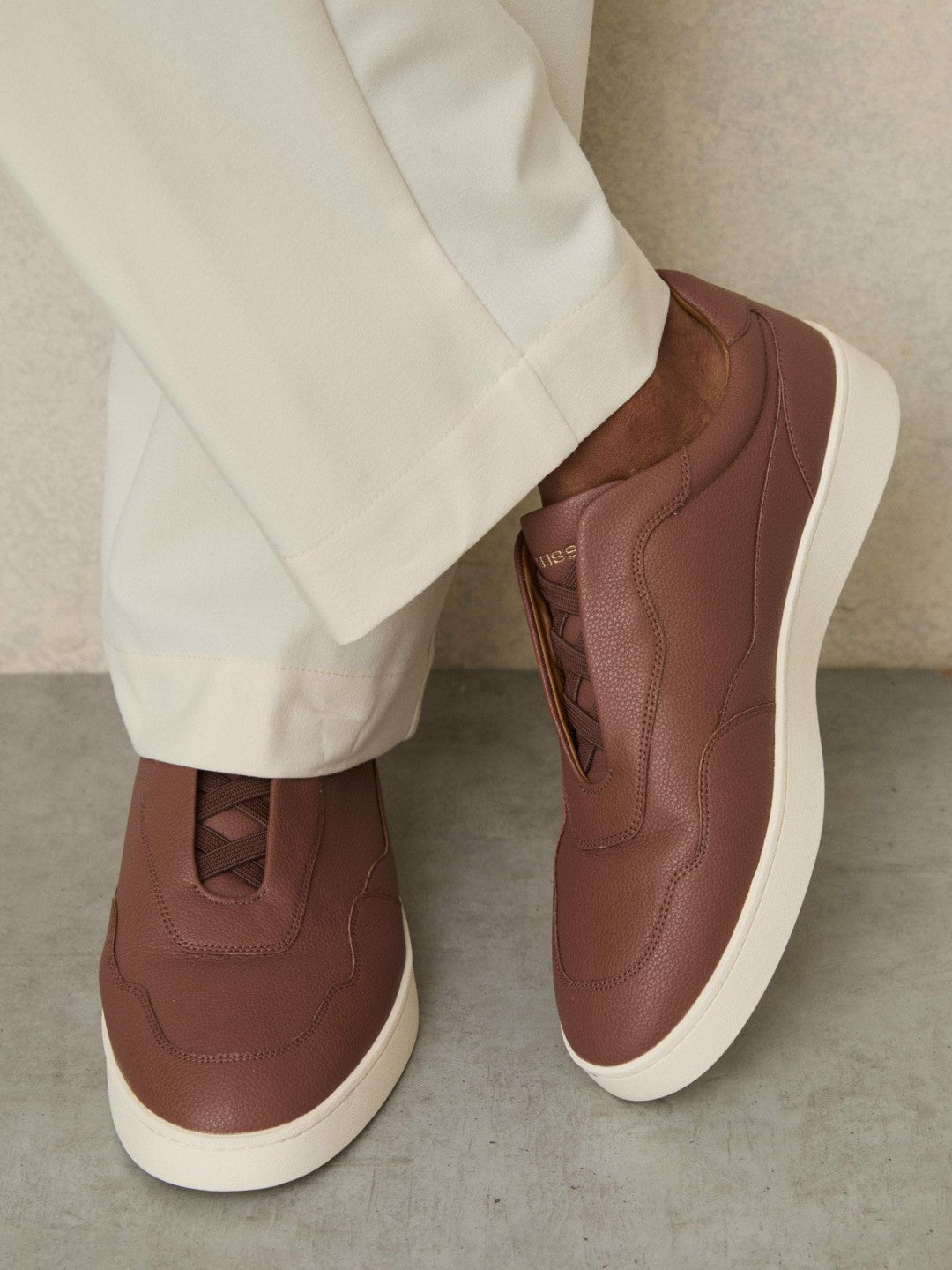 Leather Elasticated-Lace Trainers in Terracotta Brown | Reiss Men Trending