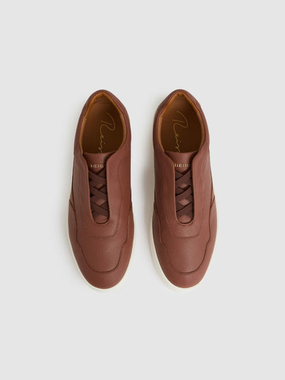 Leather Elasticated-Lace Trainers in Terracotta Brown | Reiss Men Trending