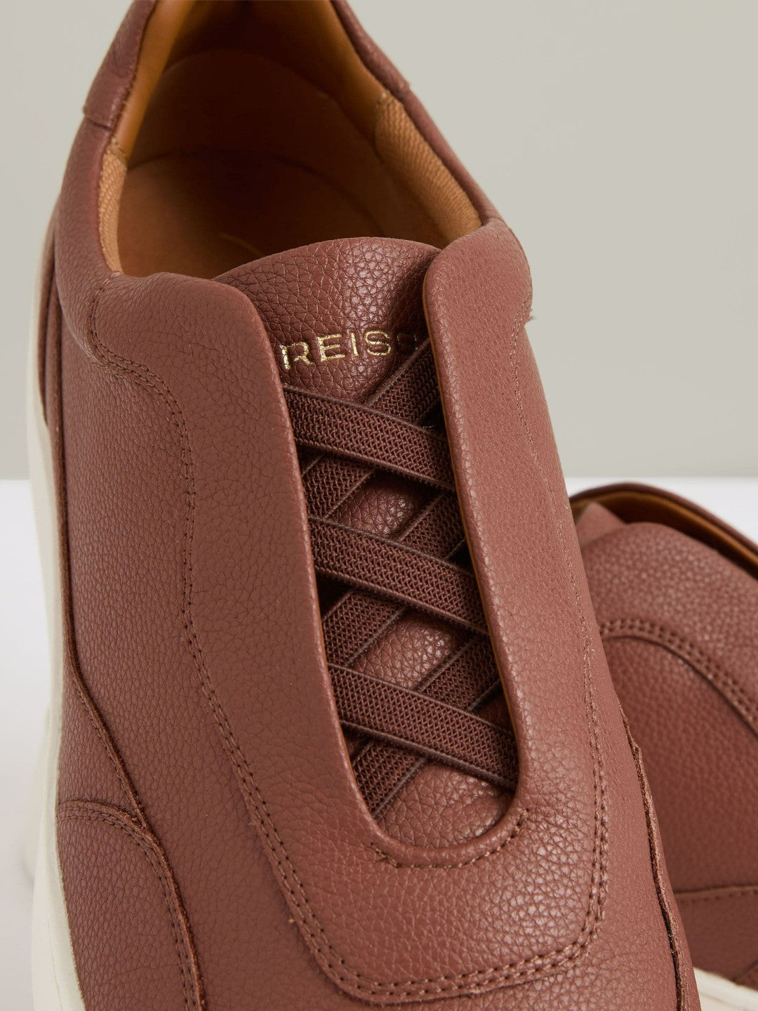 Leather Elasticated-Lace Trainers in Terracotta Brown | Reiss Men Trending