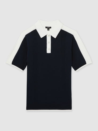 Colour-Block Knit Polo Shirt in Navy/White | Reiss Men Best Seller