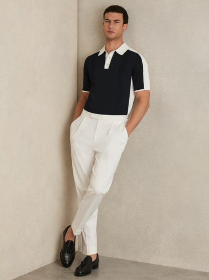 Colour-Block Knit Polo Shirt in Navy/White | Reiss Men Best Seller
