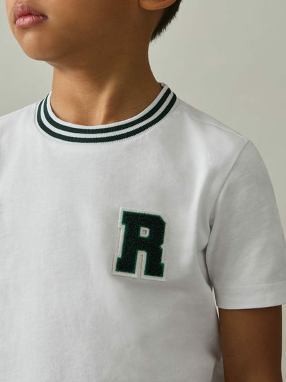 9-13 yrs Cotton Letter Patch T-Shirt in White | Reiss Children & Baby Best Seller