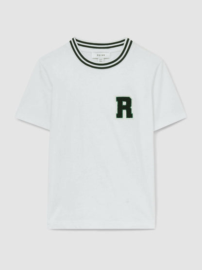 9-13 yrs Cotton Letter Patch T-Shirt in White | Reiss Children & Baby Best Seller