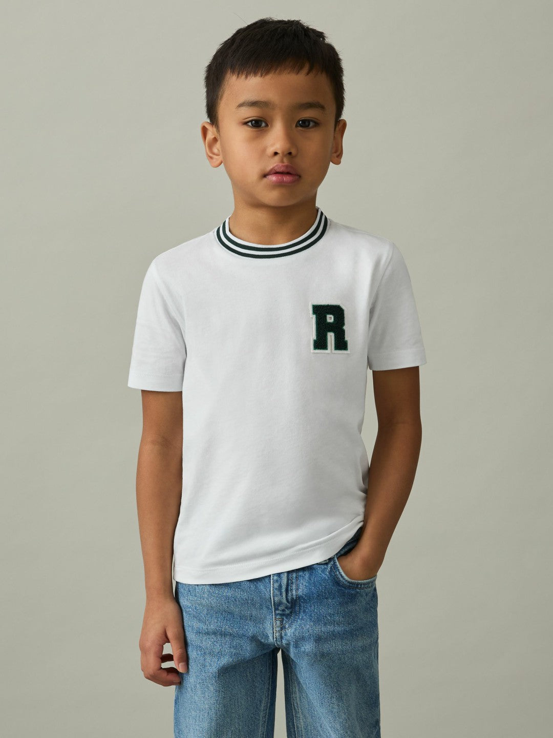 9-13 yrs Cotton Letter Patch T-Shirt in White | Reiss Children & Baby Best Seller