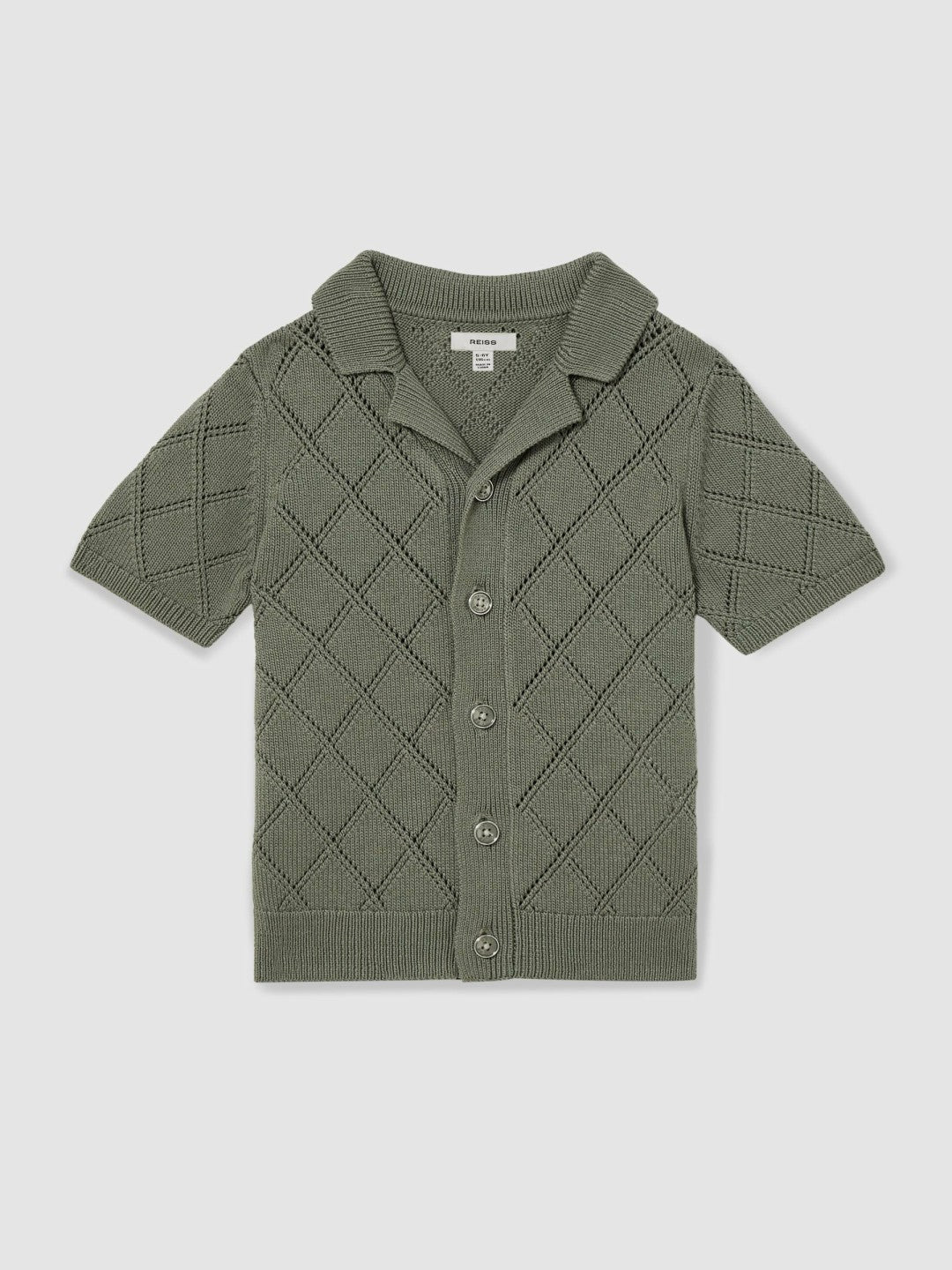 3-9 yrs Cotton Blend Diamond Knit Shirt in Dark Sage | Reiss Children & Baby Signature