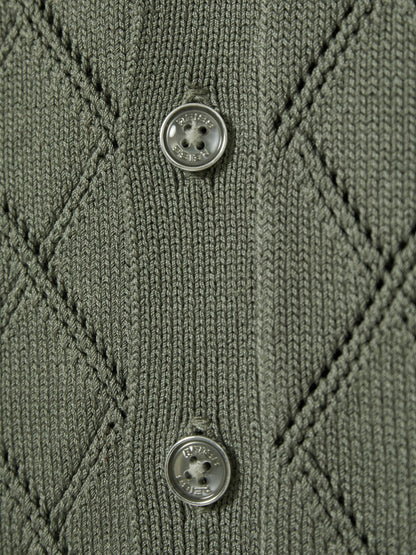 3-9 yrs Cotton Blend Diamond Knit Shirt in Dark Sage | Reiss Children & Baby Signature