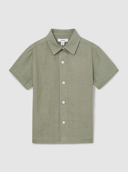 3-9 yrs Short Sleeve Linen Shirt in Thyme Green | Reiss Children & Baby Premium