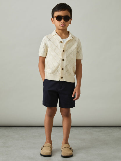 9-13 yrs Cotton Blend Diamond Knit Shirt in Off White | Reiss Children & Baby Popular