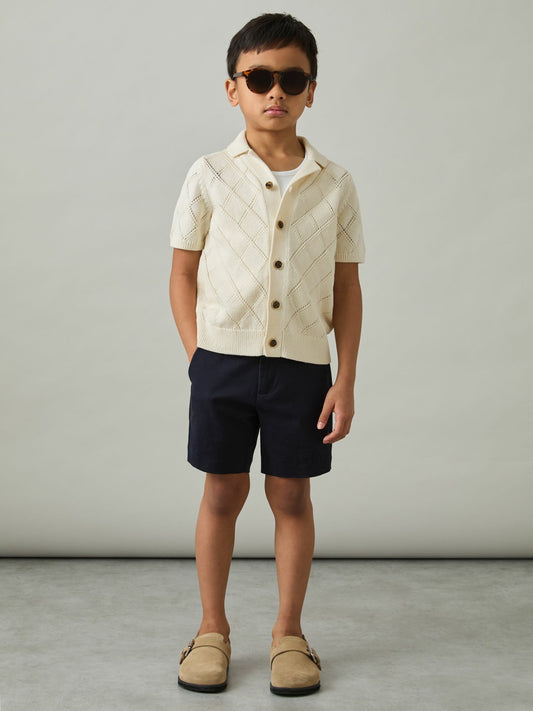 9-13 yrs Cotton Blend Diamond Knit Shirt in Off White | Reiss Children & Baby Popular