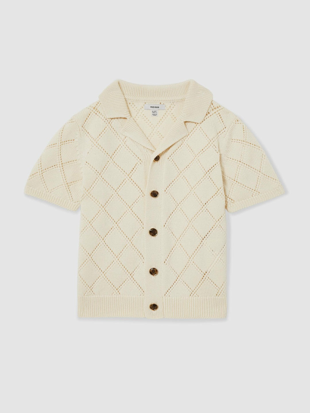 9-13 yrs Cotton Blend Diamond Knit Shirt in Off White | Reiss Children & Baby Popular