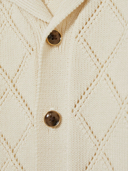 9-13 yrs Cotton Blend Diamond Knit Shirt in Off White | Reiss Children & Baby Popular