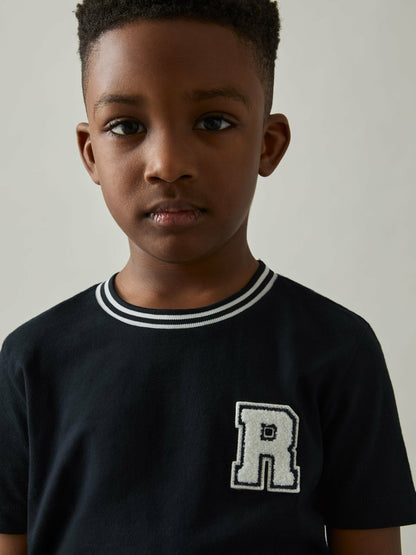 9-13 yrs Cotton Letter Patch T-Shirt in Navy | Reiss Children & Baby Trending
