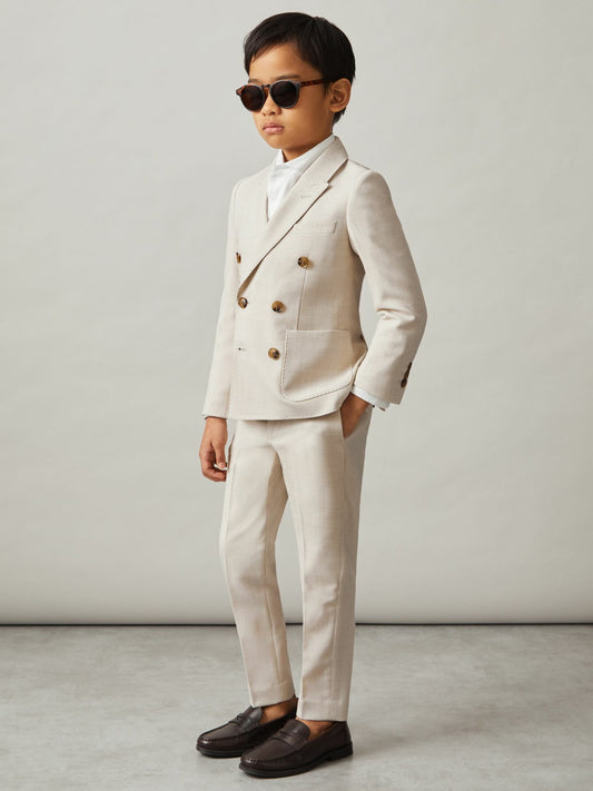 3-9 yrs Slim-Fit Trousers With Wool in Stone | Reiss Children & Baby Featured