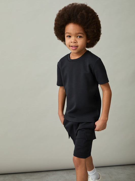 9-13 yrs Interlock-Jersey Crew-Neck T-Shirt in Navy | Reiss Children & Baby Premium
