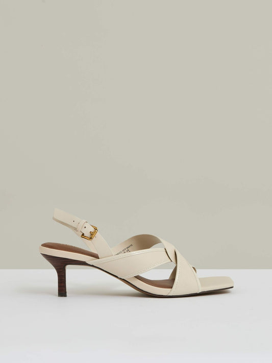 Leather Link-Strap Low-Heel Sandals in Off White | Reiss Women Signature