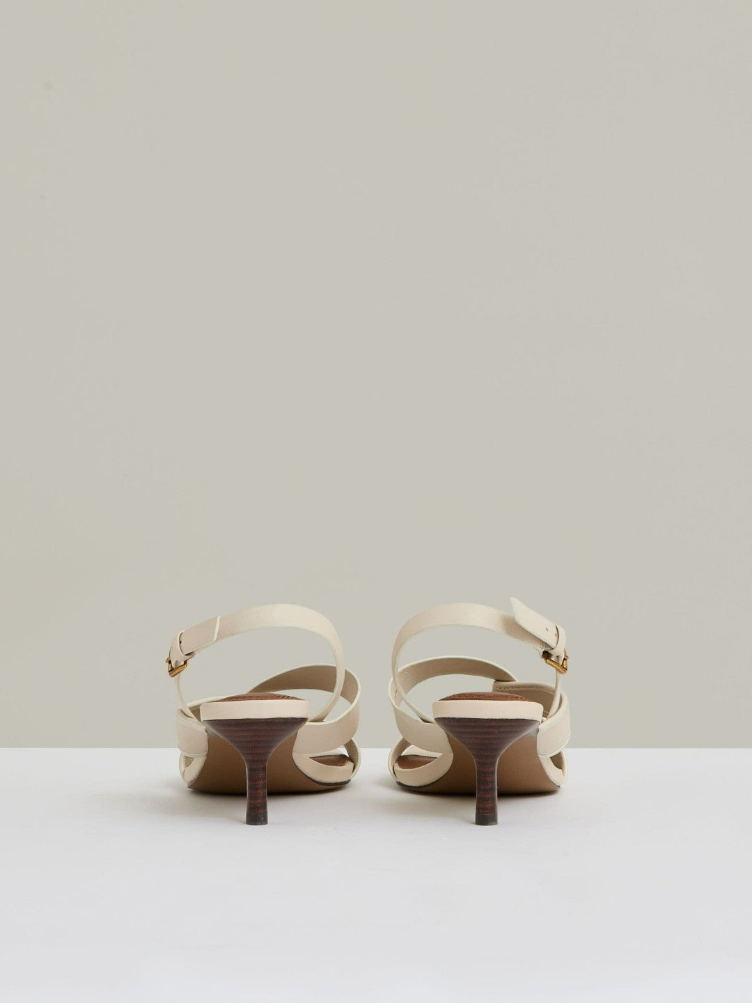 Leather Link-Strap Low-Heel Sandals in Off White | Reiss Women Signature