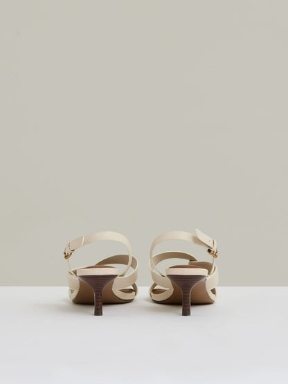 Leather Link-Strap Low-Heel Sandals in Off White | Reiss Women Signature