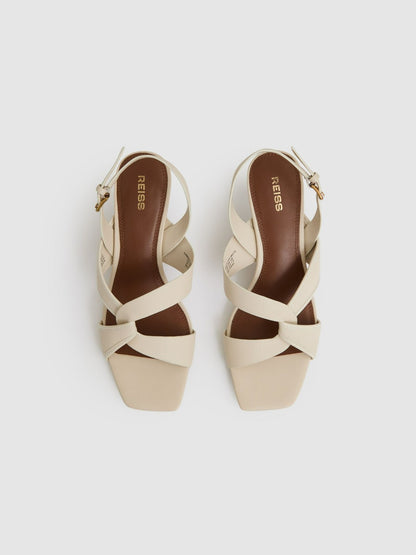 Leather Link-Strap Low-Heel Sandals in Off White | Reiss Women Signature