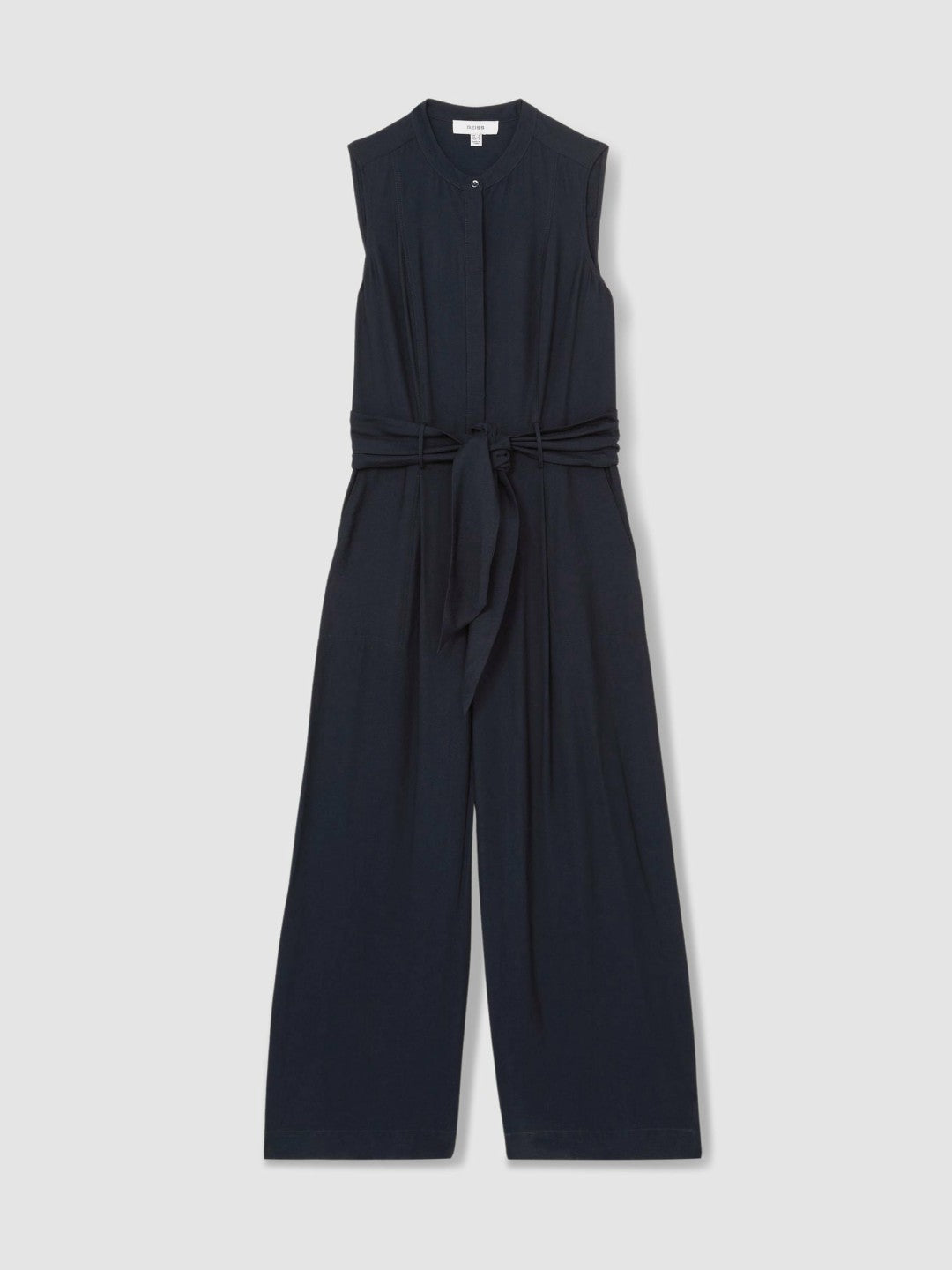 Petite Wide-Leg Belted Jumpsuit in Navy | Reiss Women Recommended
