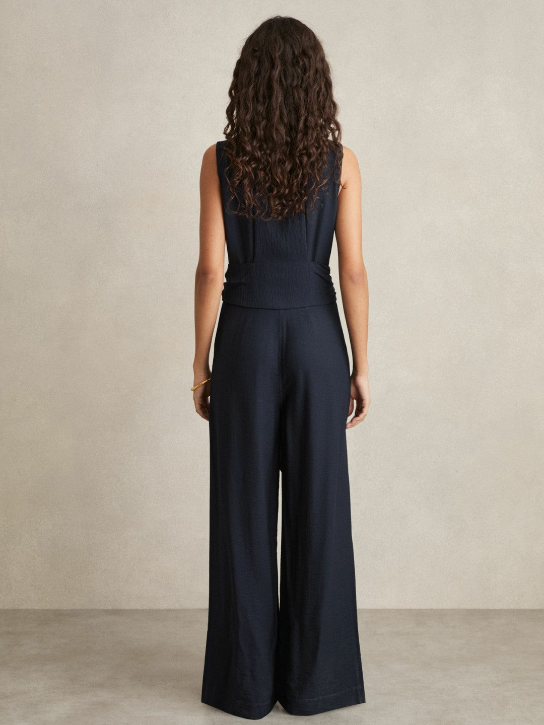 Petite Wide-Leg Belted Jumpsuit in Navy | Reiss Women Recommended