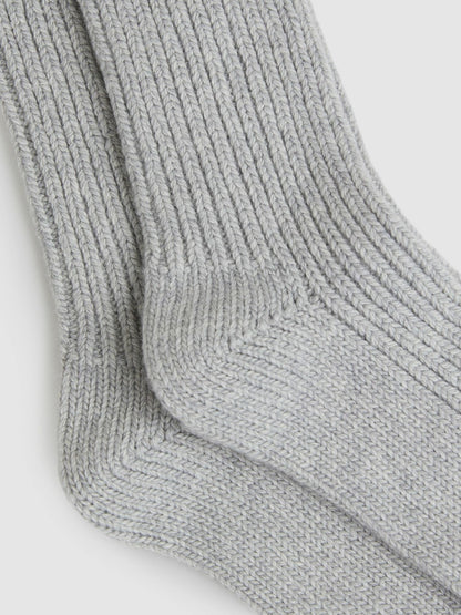 Rib-Knit Socks With Cashmere in Grey | Reiss Women New