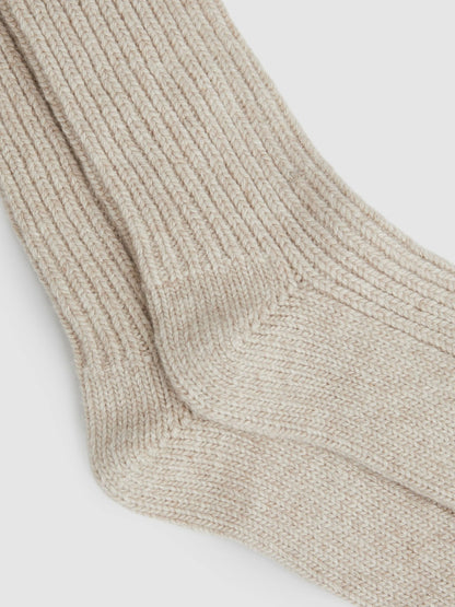 Rib-Knit Socks With Cashmere in Oatmeal | Reiss Women Premium