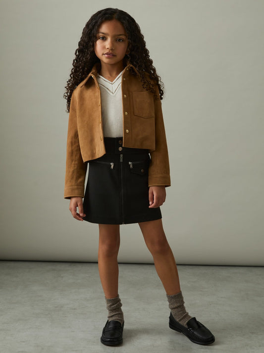 4-9 yrs Piqué Zip-Detail Mini Skirt in Black | Reiss Children & Baby New