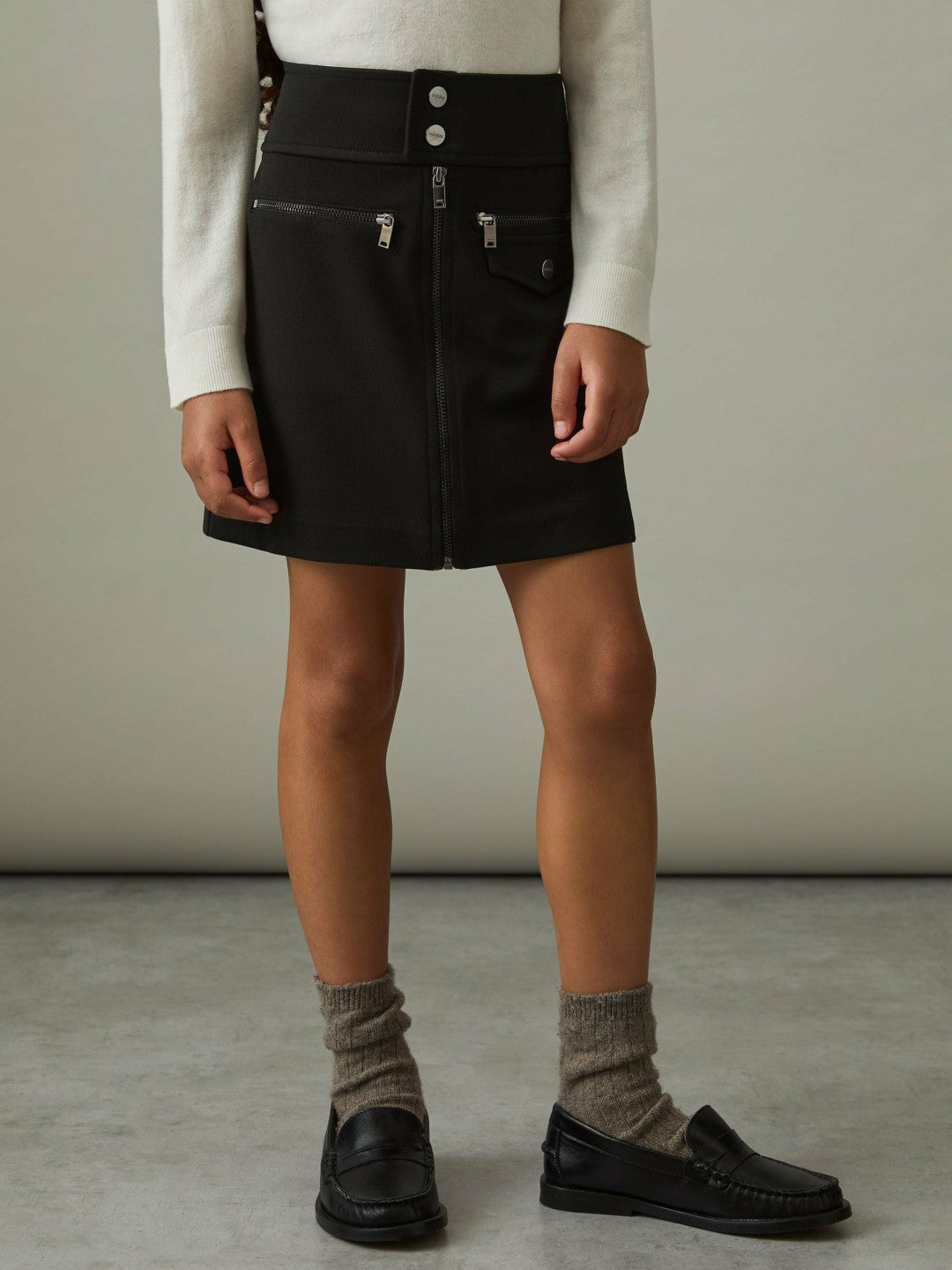 13-14 yrs Piqué Zip-Detail Mini Skirt in Black | Reiss Children & Baby Trending