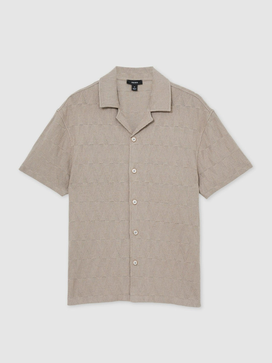 Cotton Textured Cuban-Collar Shirt in Mink Brown | Reiss Men Recommended
