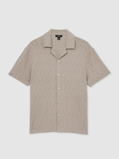 Cotton Textured Cuban-Collar Shirt in Mink Brown | Reiss Men Recommended