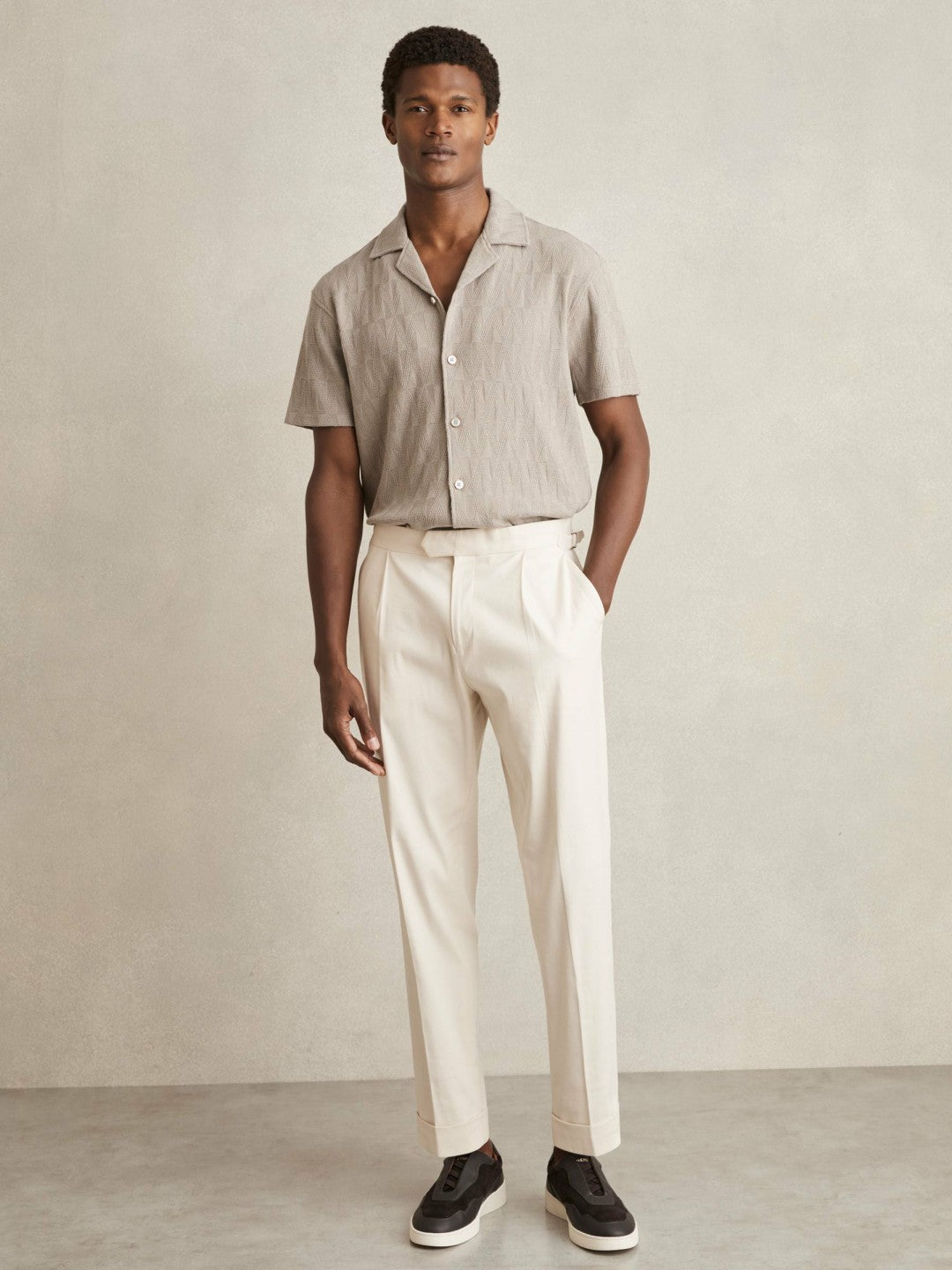 Cotton Textured Cuban-Collar Shirt in Mink Brown | Reiss Men Recommended