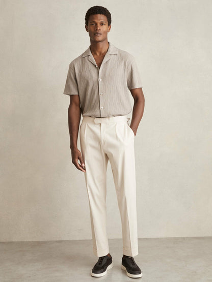 Cotton Textured Cuban-Collar Shirt in Mink Brown | Reiss Men Recommended