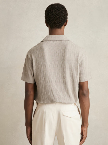 Cotton Textured Cuban-Collar Shirt in Mink Brown | Reiss Men Recommended